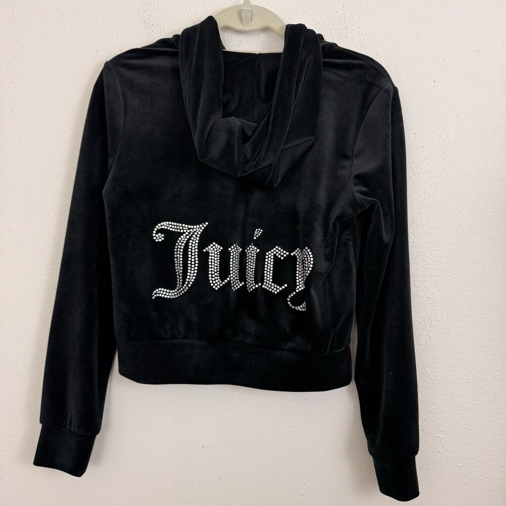Juicy Couture Big Bling Velour Hoodie Jacket Womens Size Small Black Full Zip